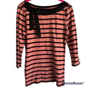 LOFT Salmon Pink and Black Striped 3/4 Sleeve Ladies‎ Career Casual Top, S